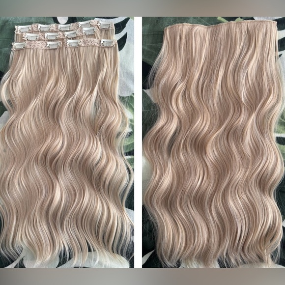 Human hair blend 20 In Clip In Extra Light Blonde Hair Extensions - Picture 1 of 9